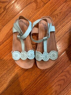 Jack Rogers Girls Mint Floral Medallion T-Strap Sandals